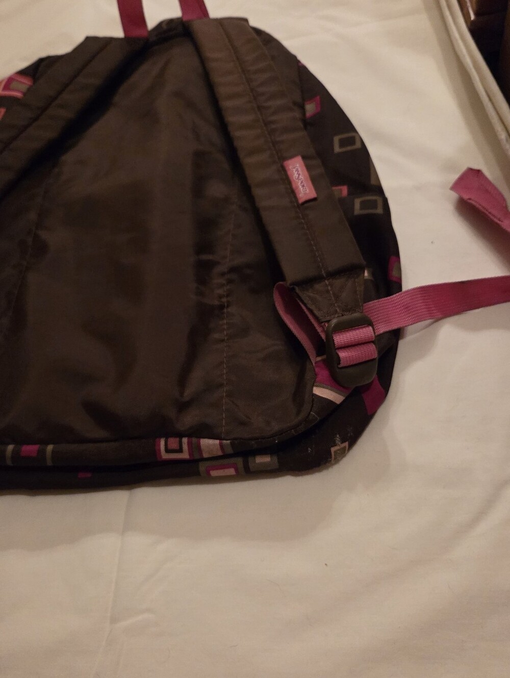 Jansport Black Backpack with Pink and Cream Geometric Squares - Picture 16 of 16